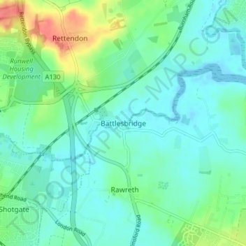 Carte topographique Battlesbridge, altitude, relief