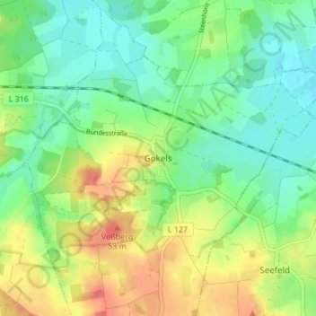 Carte topographique Gokels, altitude, relief