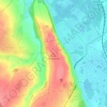 Carte topographique Monts de Caubert, altitude, relief