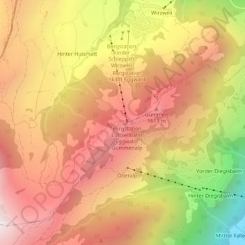 Carte topographique Rest. Gummenalp, altitude, relief