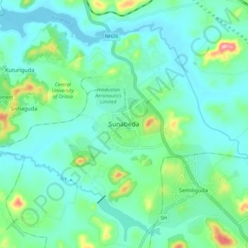 Carte topographique Sunabeda, altitude, relief