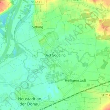 Carte topographique Bad Gögging, altitude, relief