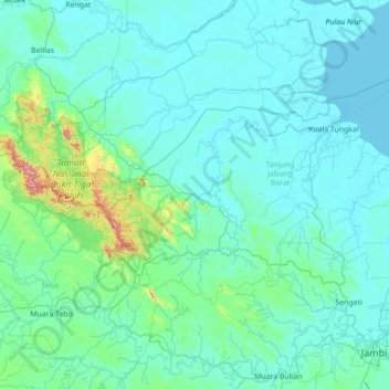 Carte topographique Batang Asam, altitude, relief