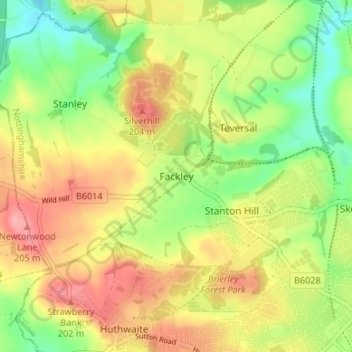 Carte topographique Fackley, altitude, relief