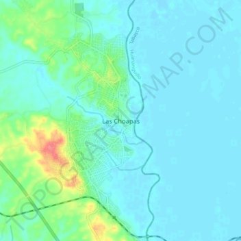 Carte topographique Las Choapas, altitude, relief