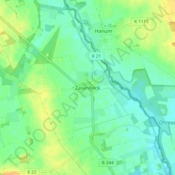 Carte topographique Zasenbeck, altitude, relief