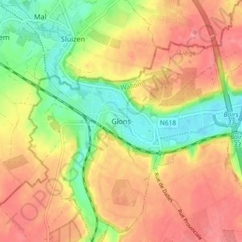 Carte topographique Glons, altitude, relief