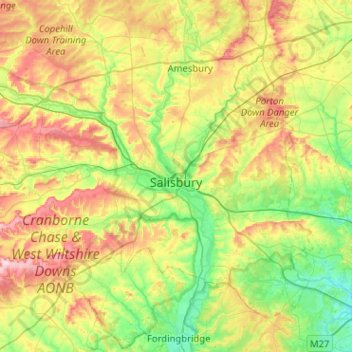 Carte topographique Salisbury, altitude, relief