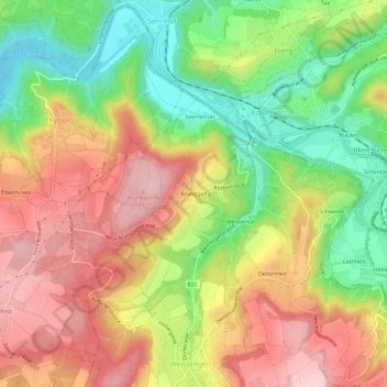 Carte topographique Brünggen, altitude, relief