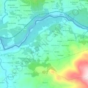 Carte topographique Messegães, altitude, relief