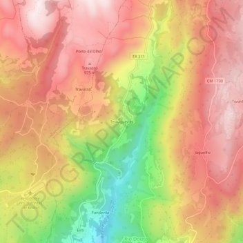 Carte topographique Teixugueiras, altitude, relief