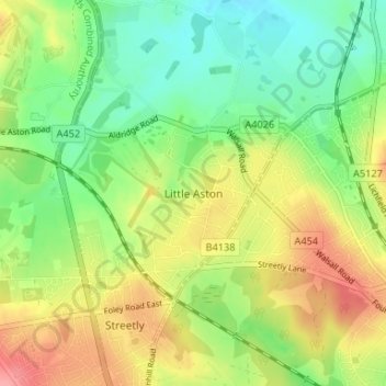 Carte topographique Little Aston, altitude, relief