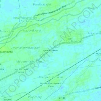 Carte topographique Ammachatram, altitude, relief