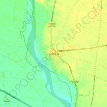 Carte topographique Baghpat, altitude, relief