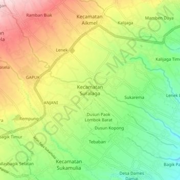 Carte topographique Kecamatan Suralaga, altitude, relief
