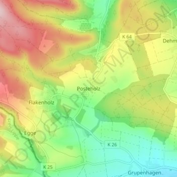 Carte topographique Posteholz, altitude, relief