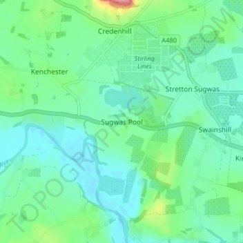 Carte topographique Sugwas Pool, altitude, relief