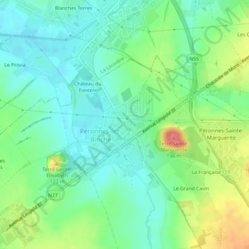 Carte topographique Péronnes-Village, altitude, relief