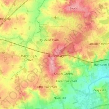 Carte topographique Billericay, altitude, relief