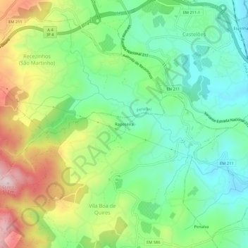 Carte topographique Raposeira, altitude, relief