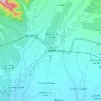 Carte topographique Odlabari, altitude, relief
