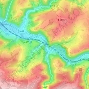 Carte topographique Trooz, altitude, relief