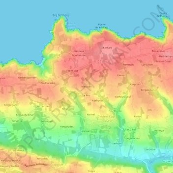 Carte topographique Mescran, altitude, relief