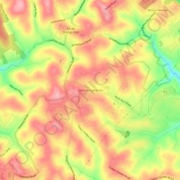 Carte topographique Central Highlands, altitude, relief