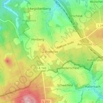 Carte topographique Rottbitze, altitude, relief