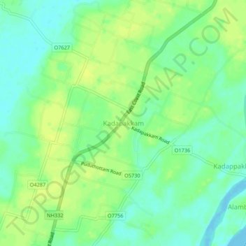 Carte topographique Kadapakkam, altitude, relief