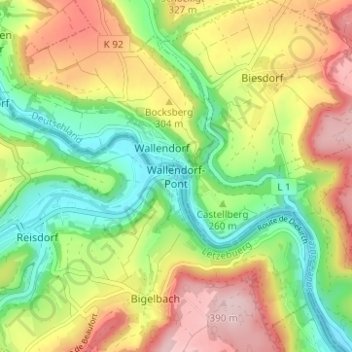 Carte topographique Wallendorf-Pont, altitude, relief