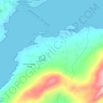Carte topographique Derrycreveen, altitude, relief