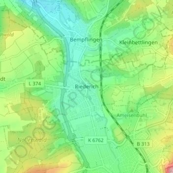 Carte topographique Riederich, altitude, relief