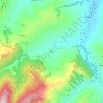 Carte topographique Borla, altitude, relief