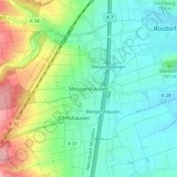 Carte topographique Mengershausen, altitude, relief