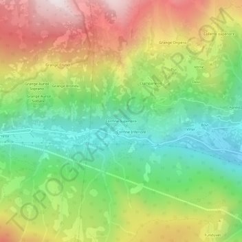 Carte topographique Confine Superiore, altitude, relief