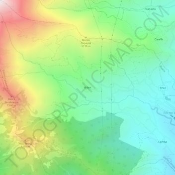 Carte topographique Milani, altitude, relief