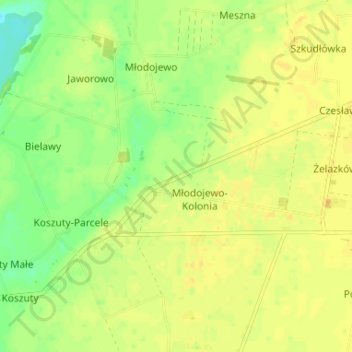 Carte topographique Młodojewo-Parcele, altitude, relief