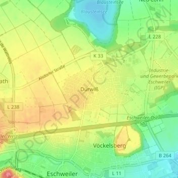 Carte topographique Dürwiß, altitude, relief