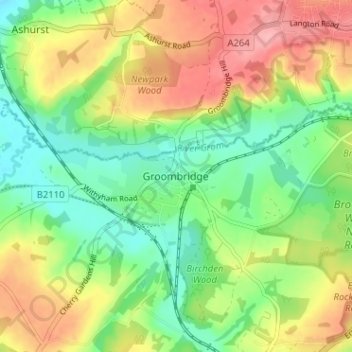 Carte topographique Groombridge, altitude, relief