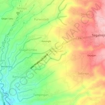 Carte topographique Semen, altitude, relief