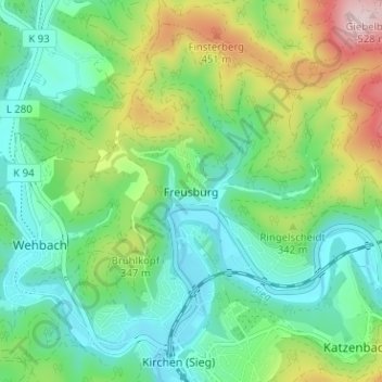 Carte topographique Freusburg, altitude, relief