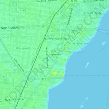 Carte topographique Courtly Manor, altitude, relief