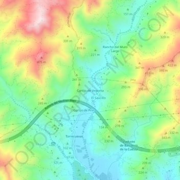 Carte topographique Cortijo de Vegueta, altitude, relief