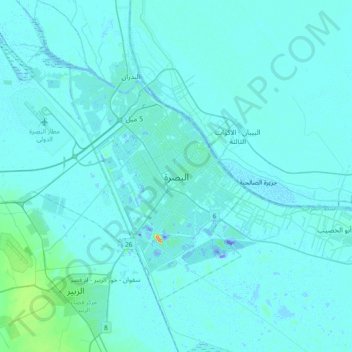 Carte topographique Bassorah, altitude, relief