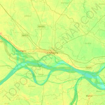 Carte topographique Chhapra, altitude, relief