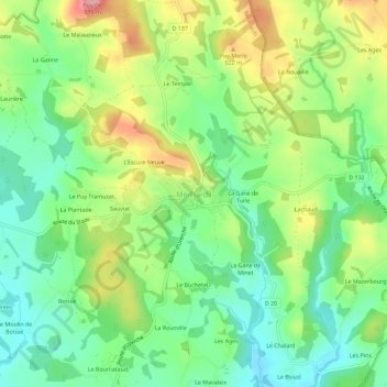 Carte topographique Meilhards, altitude, relief