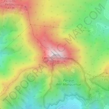 Carte topographique Cerro Manquehue, altitude, relief