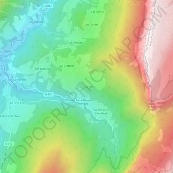 Carte topographique Les Varvats, altitude, relief