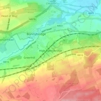 Carte topographique High Bonnybridge, altitude, relief